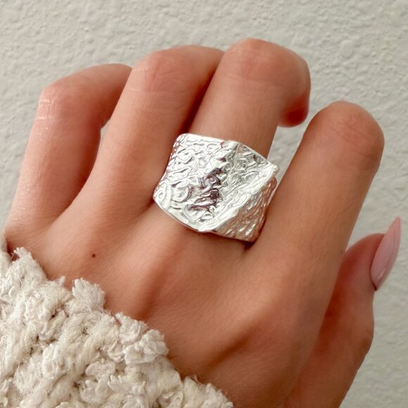 Jewelry - 925 Sterling Silver Chunky Ring Irregular Geometric Ring Textured Statement Ring